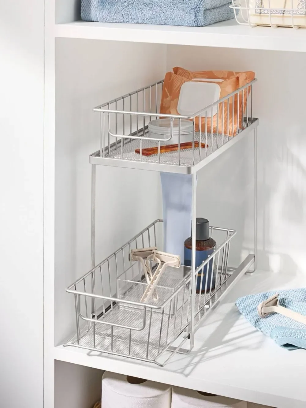 Brightroom Two-Tier Metal Storage Basket Shelf in Gray - Maximize Storage Space